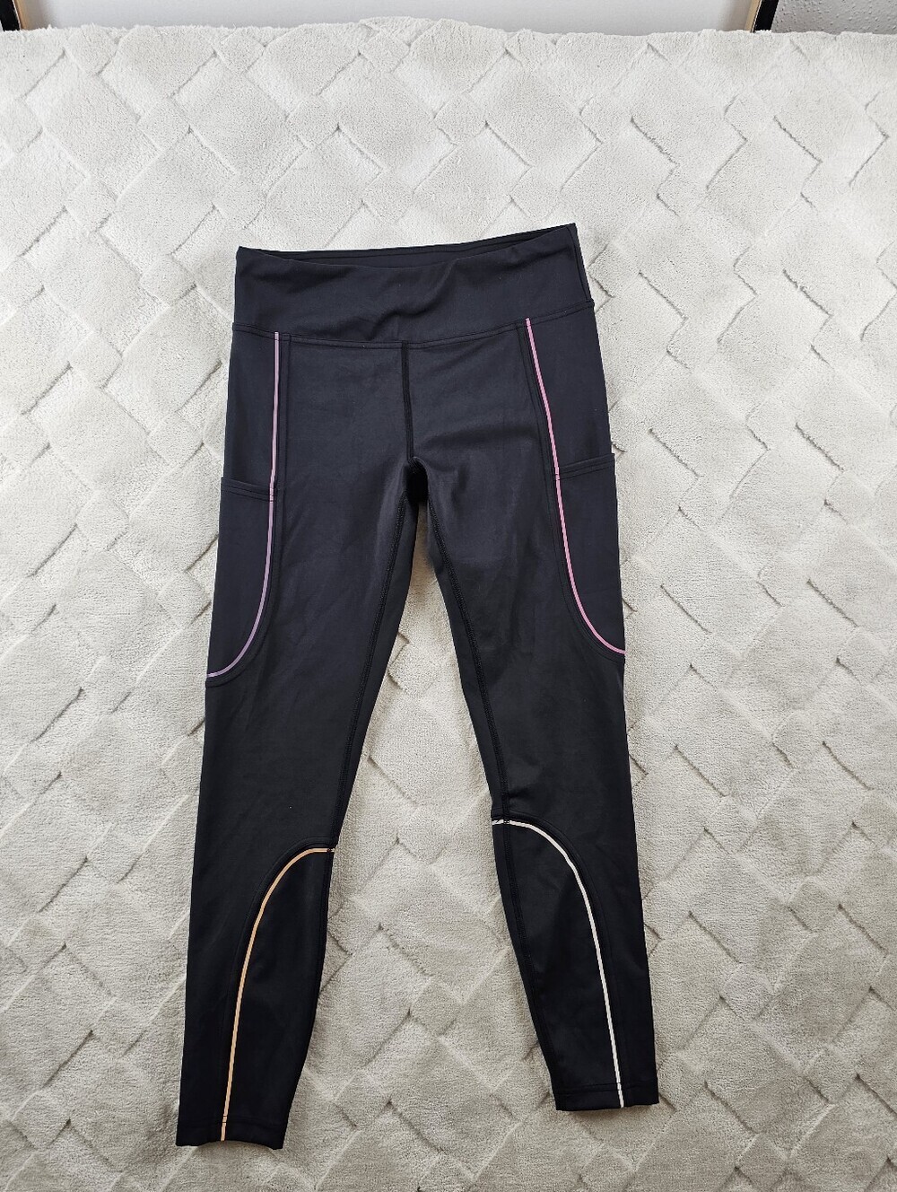 Outdoor Voices Leggings Womens Medium Black with Pink and Orange Piping